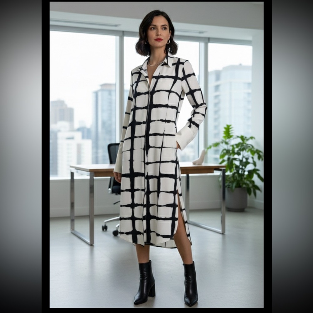 Adam Lippes Target long tunic dress shirt  XS cream black office business casual